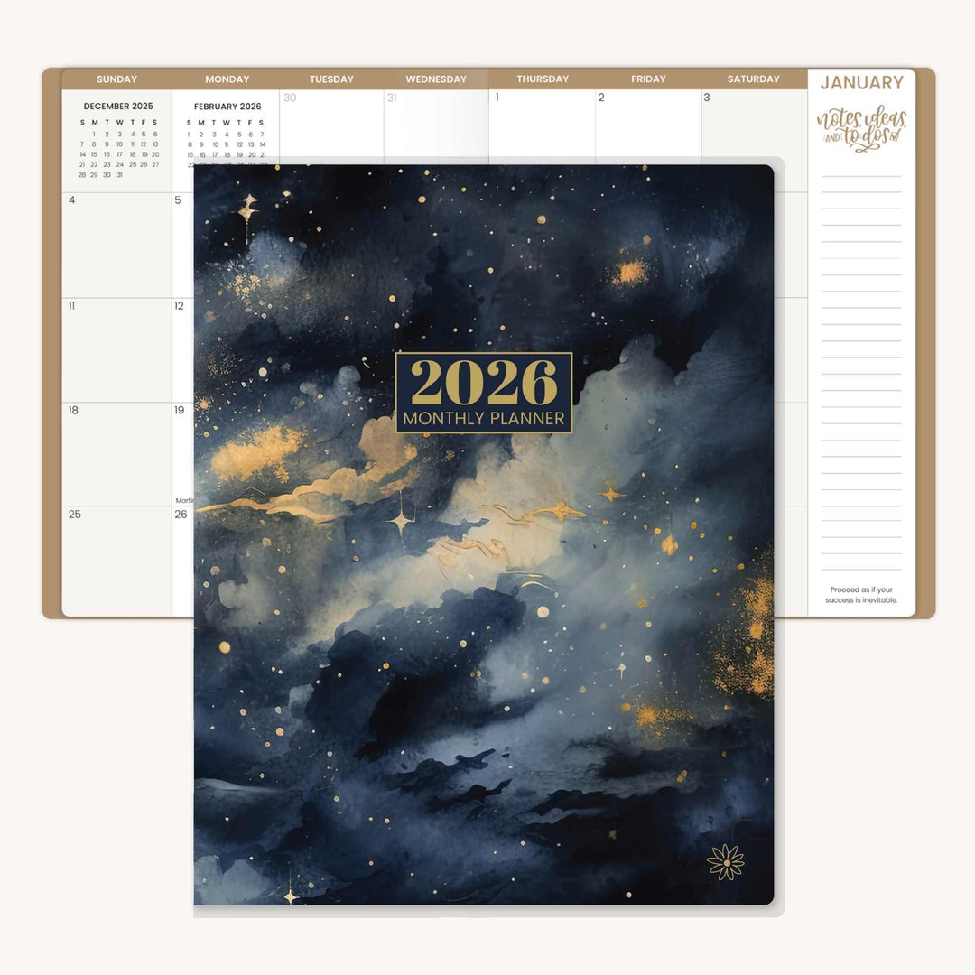 2026 Monthly Planner, 9" x 12", Midnight Sky