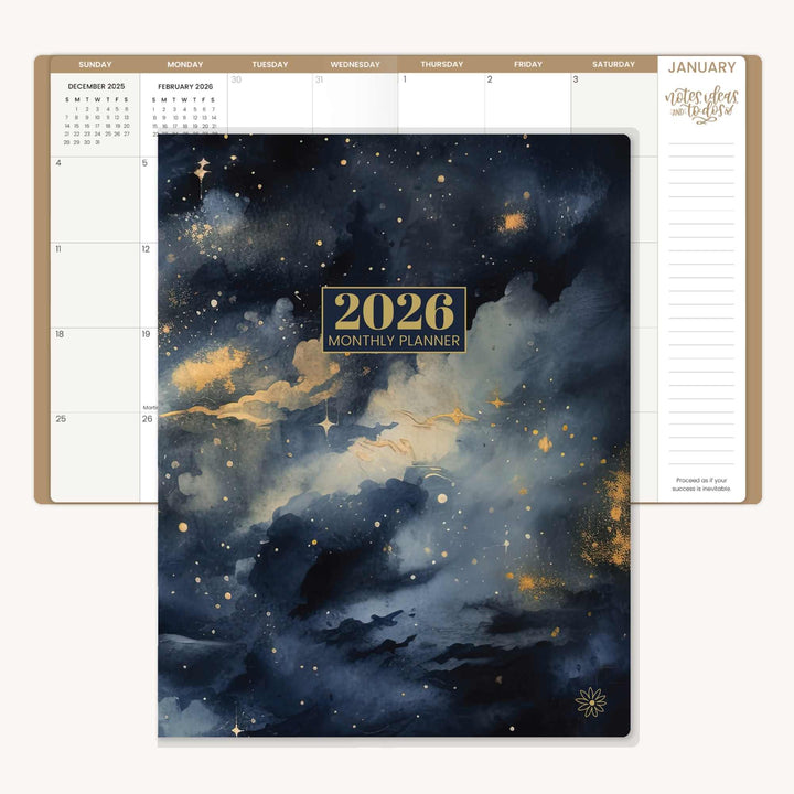 2026 Monthly Planner, 9" x 12", Midnight Sky