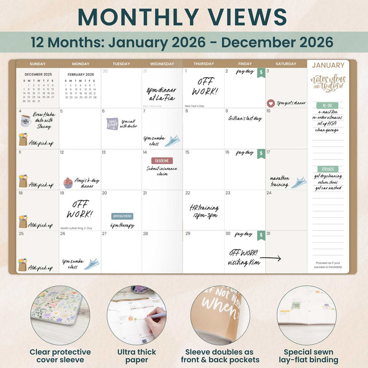 2026 Monthly Planner, 9" x 12", Garden Party