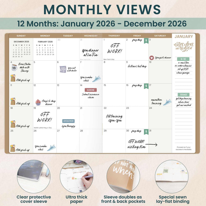 2026 Monthly Planner, 9" x 12", Midnight Sky
