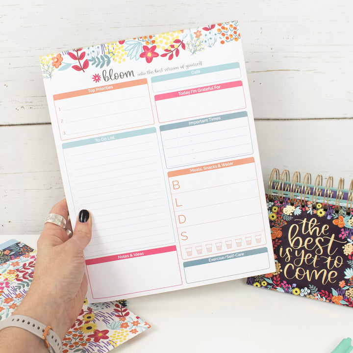 Planning Pad, 8.5" x 11", Daily Planning System, Floral Dots