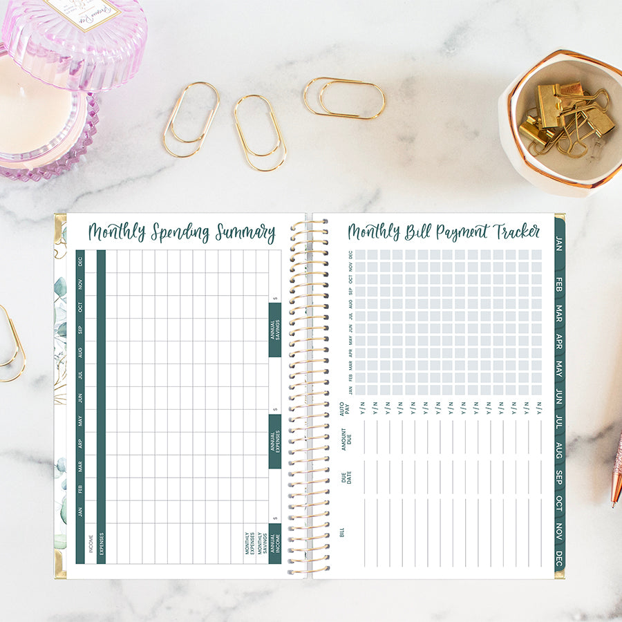 2026 Hard Cover Planner, 5.5" x 8.25", Eucalyptus, White