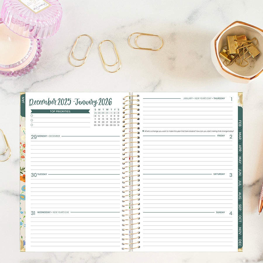 2026 Hard Cover Planner, 5.5" x 8.25", Garden Party, Beige