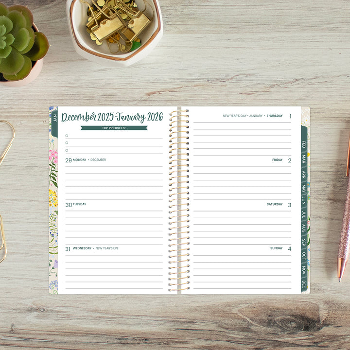 2026 Soft Cover Planner, 4" x 6", Garden Party, Beige