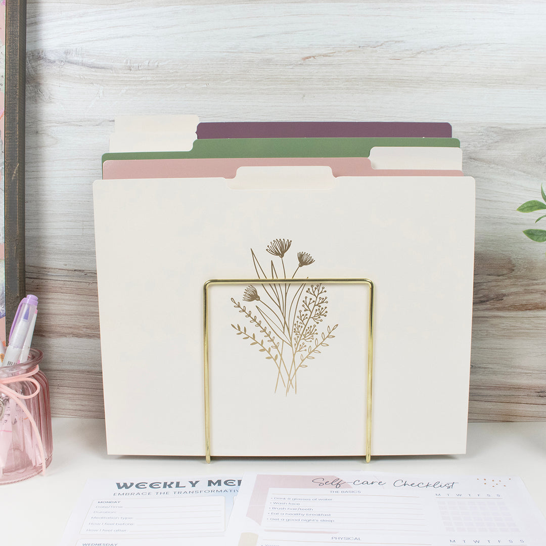 File Folder Set, 12 Pack, Gold Foil Florals