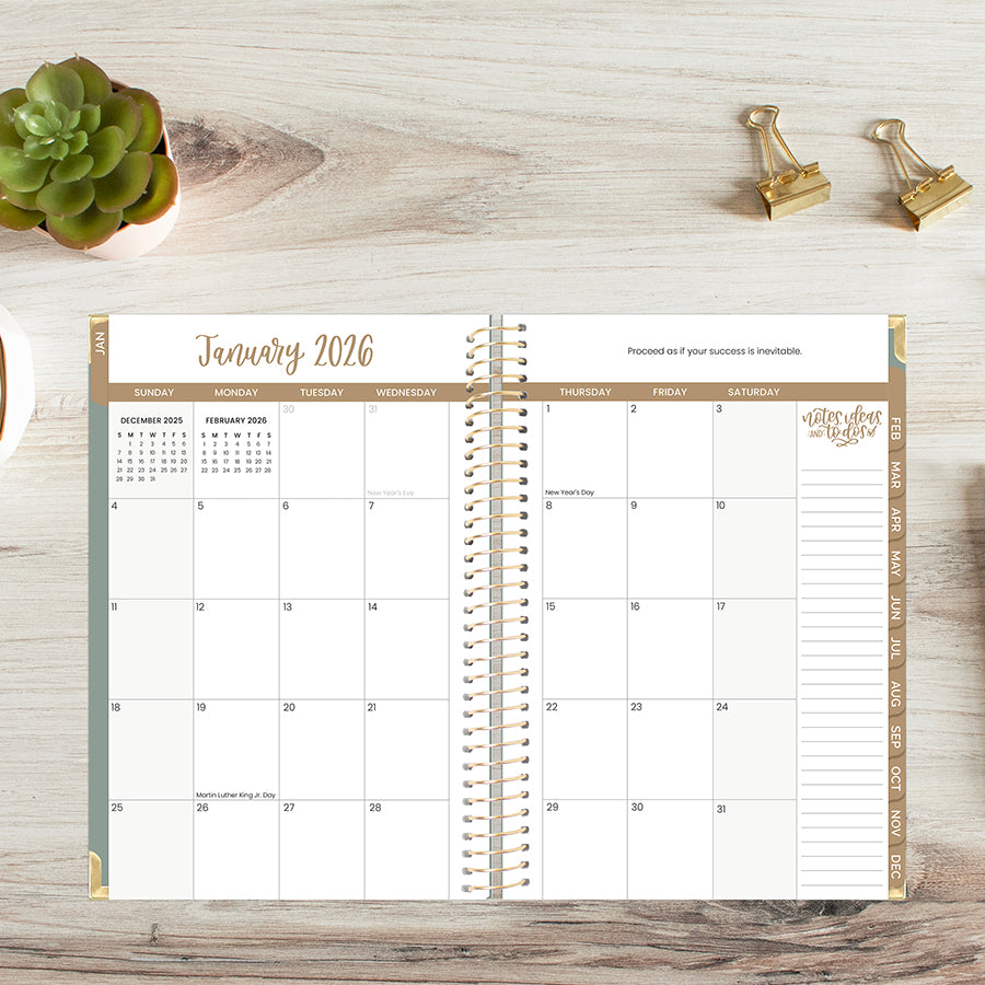 2026 Hard Cover Planner, 5.5" x 8.25", Linen, Green