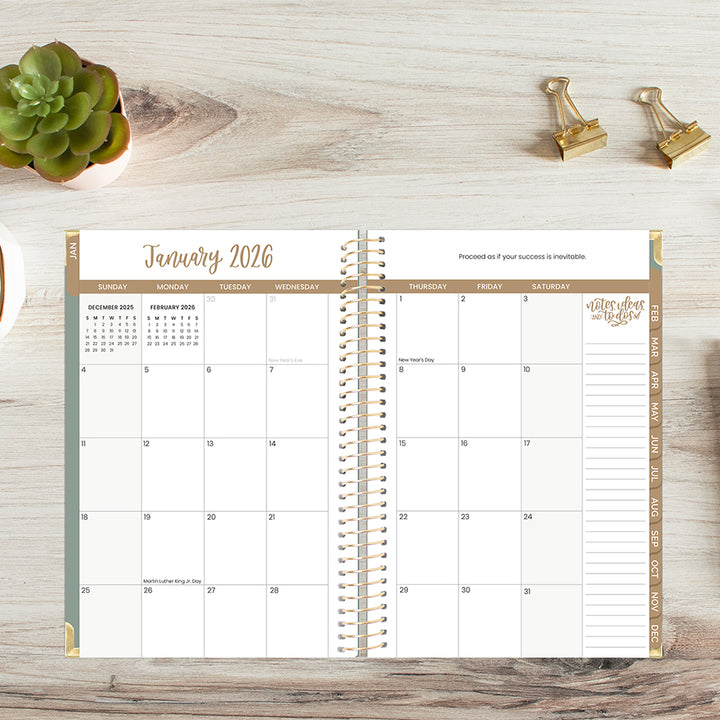 2026 Hard Cover Planner, 5.5" x 8.25", Linen, Green