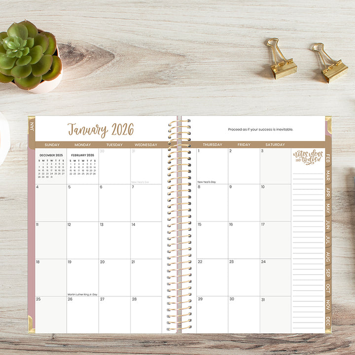 2026 Hard Cover Planner, 5.5" x 8.25", Linen, Pink