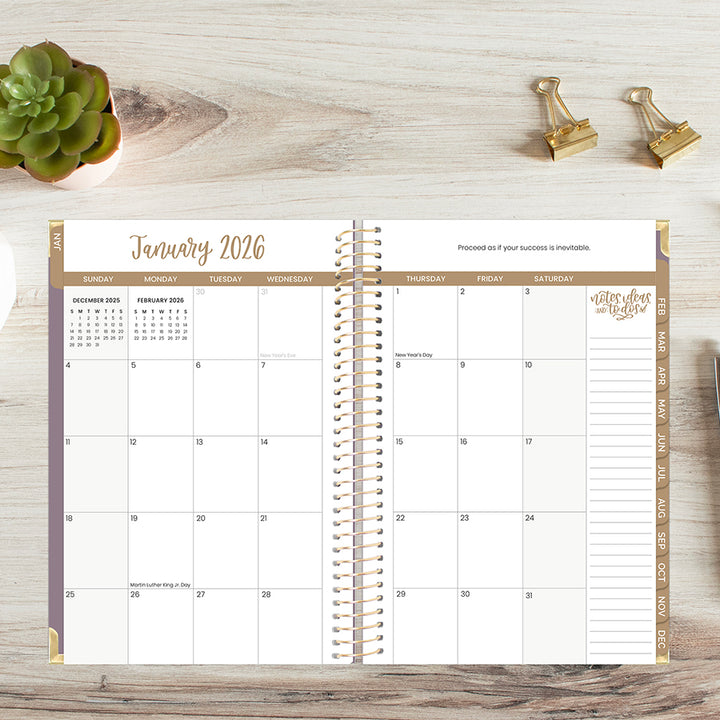 2026 Hard Cover Planner, 5.5" x 8.25", Linen, Purple