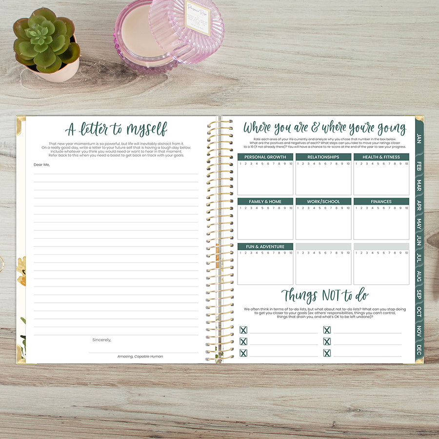 2026 Hard Cover Planner, 8.5" x 11", Beige Bouquet