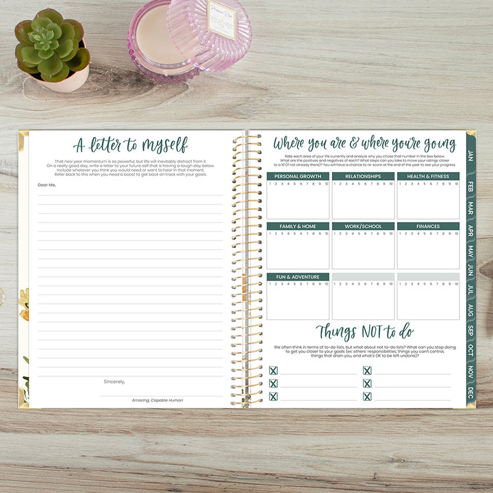 2026 Hard Cover Planner, 8.5" x 11", Beige Bouquet