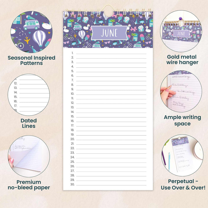 Perpetual Calendar, 5" x 10", Holiday Icons