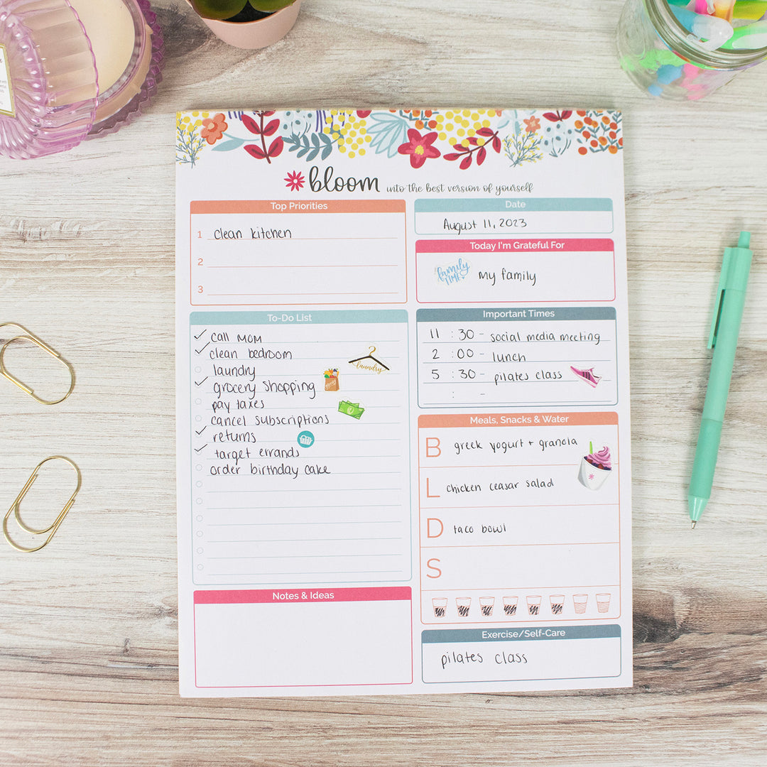 Planning Pad, 8.5" x 11", Daily Planning System, Floral Dots