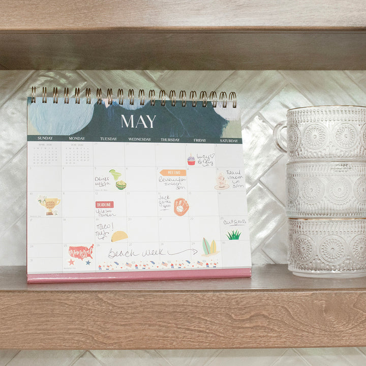 2026-2027 19 Month Standing Flip Desk Calendar, 8" x 10", Paint Strokes