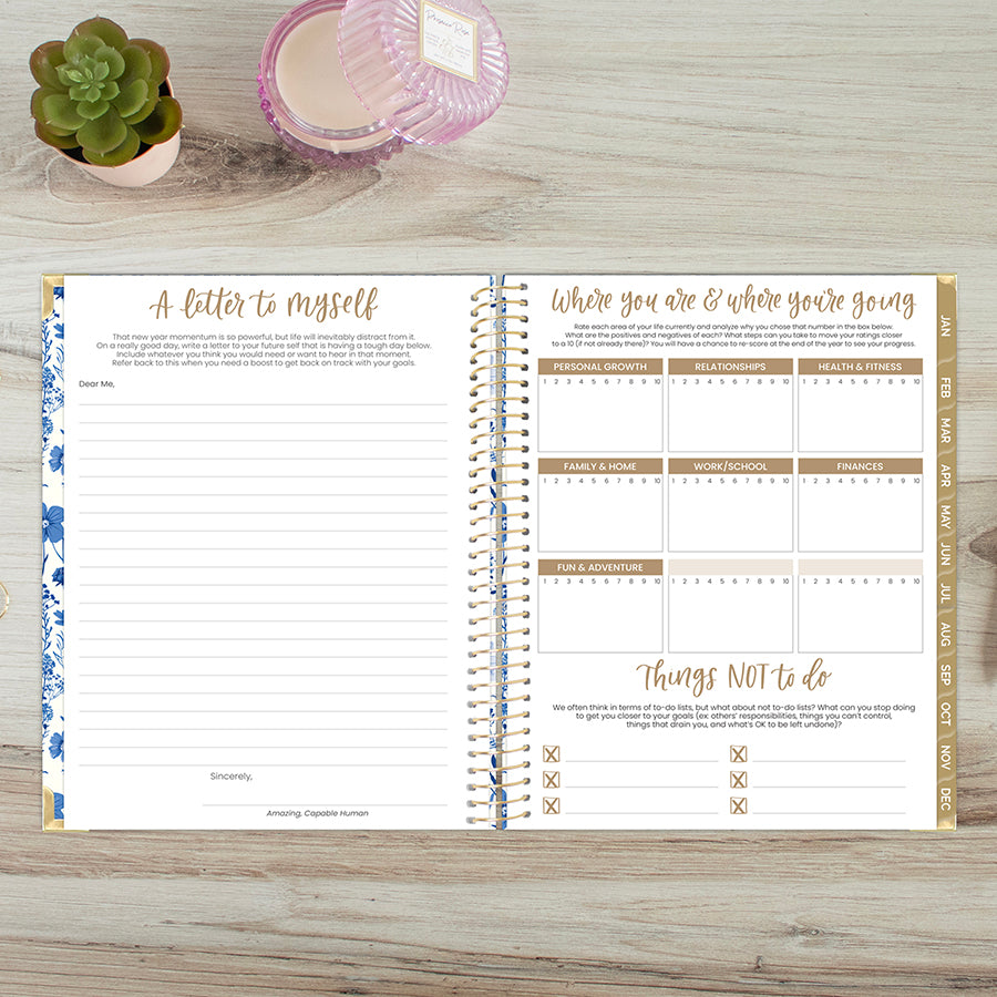 2026 Hard Cover Planner, 8.5" x 11", Blue & White Floral