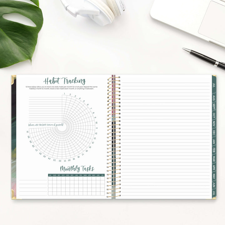 2025-26 Hard Cover Planner, 8.5" x 11", Emerald Paint Strokes