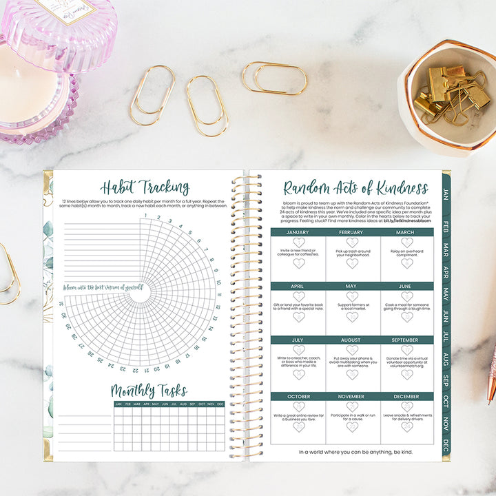 2026 Hard Cover Planner, 5.5" x 8.25", Eucalyptus, White