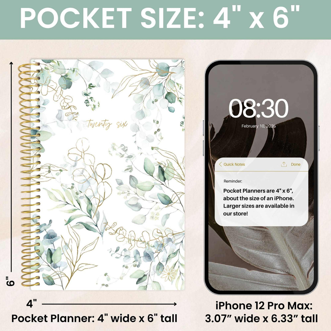 2026 Soft Cover Planner, 4" x 6", Eucalyptus, White