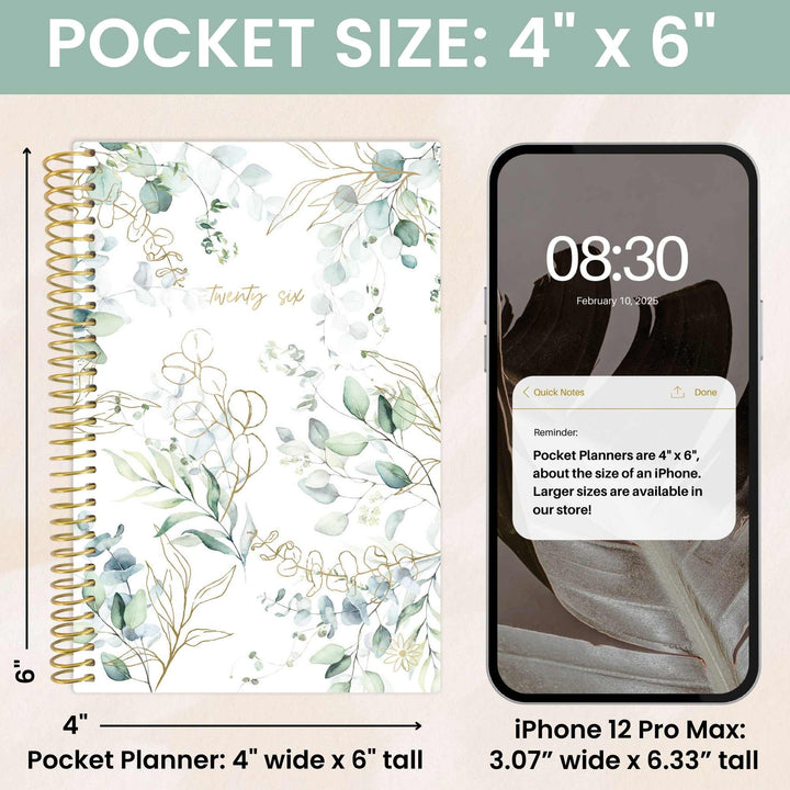 2026 Soft Cover Planner, 4" x 6", Eucalyptus, White