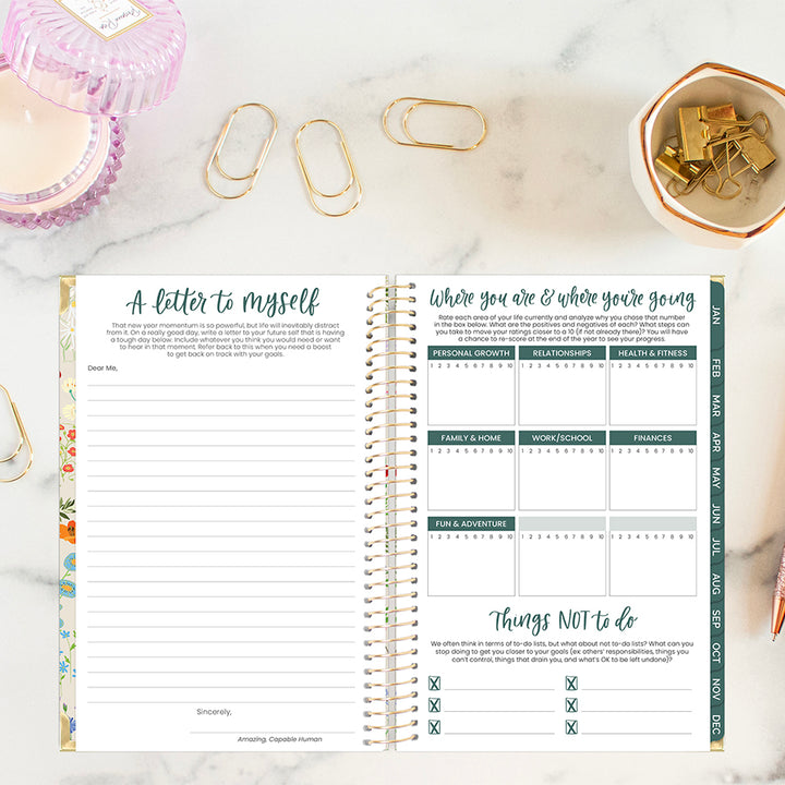 2026 Hard Cover Planner, 5.5" x 8.25", Garden Party, Beige