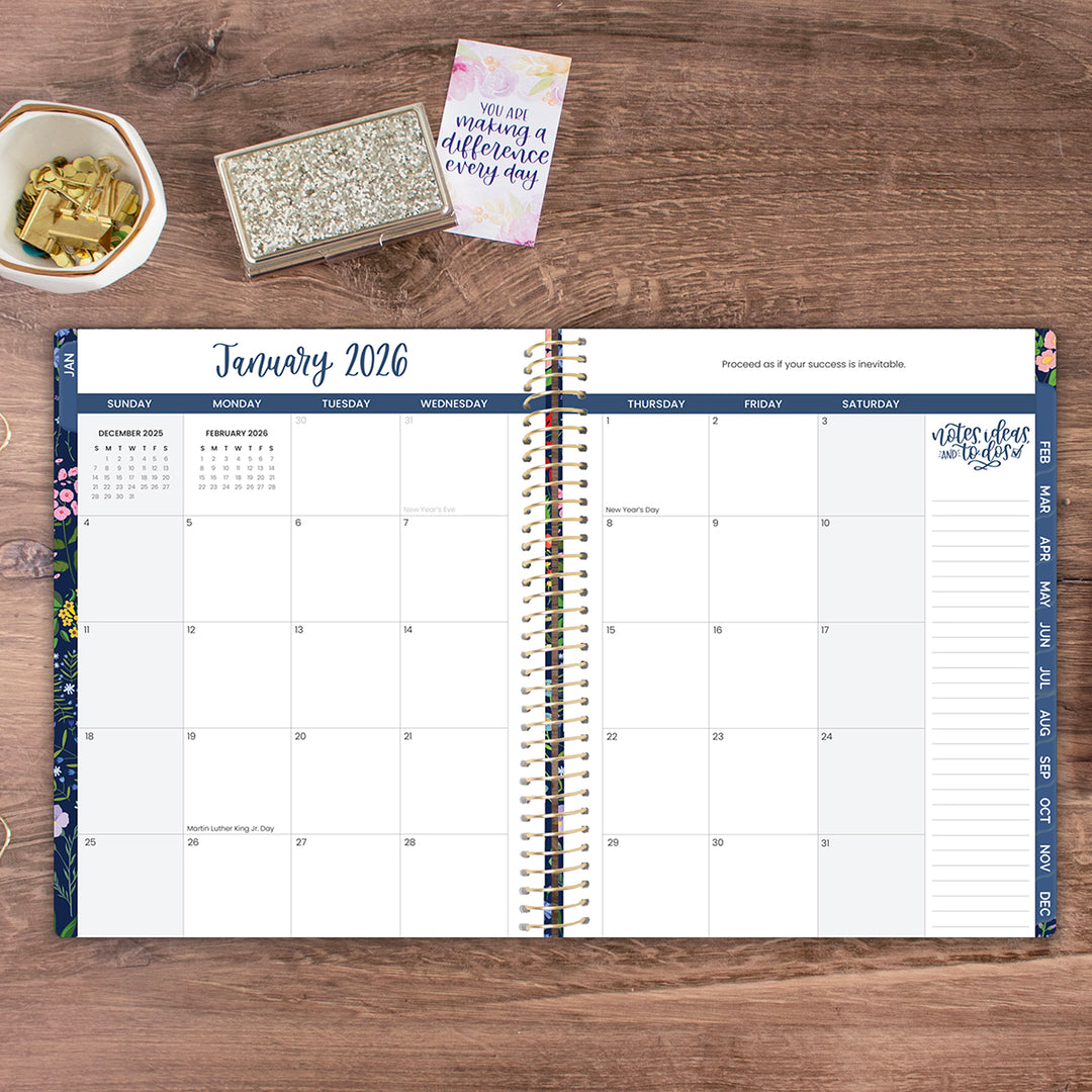 2026 Soft Cover Planner, 8.5" x 11", Garden Party, Navy