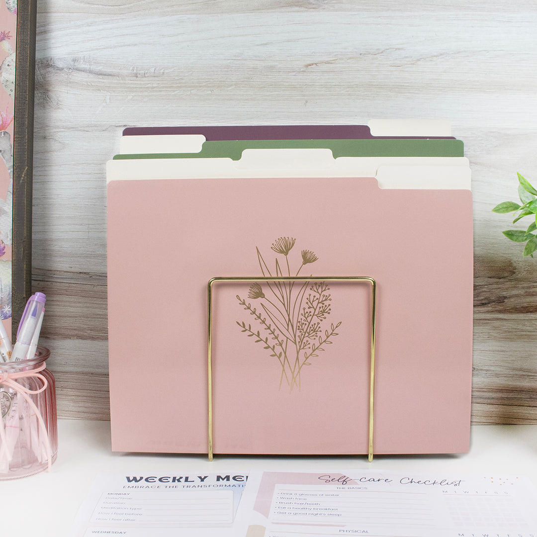 File Folder Set, 12 Pack, Gold Foil Florals