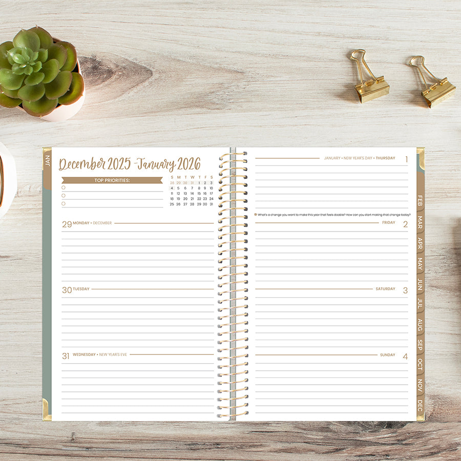 2026 Hard Cover Planner, 5.5" x 8.25", Linen, Green