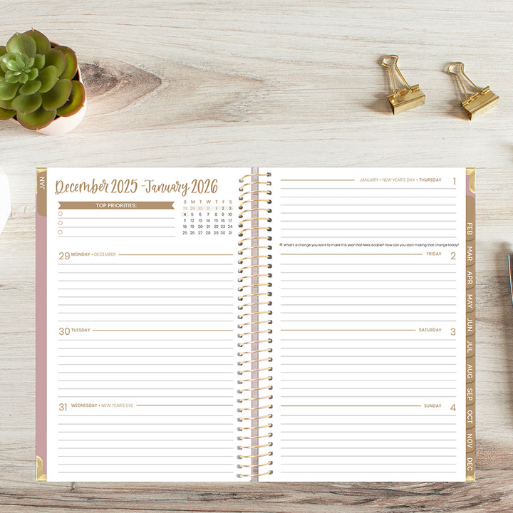 2026 Hard Cover Planner, 5.5" x 8.25", Linen, Pink