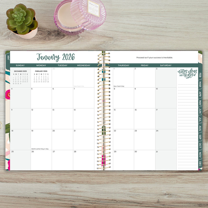 2026 Soft Cover Planner, 8.5" x 11", Pink Poppies