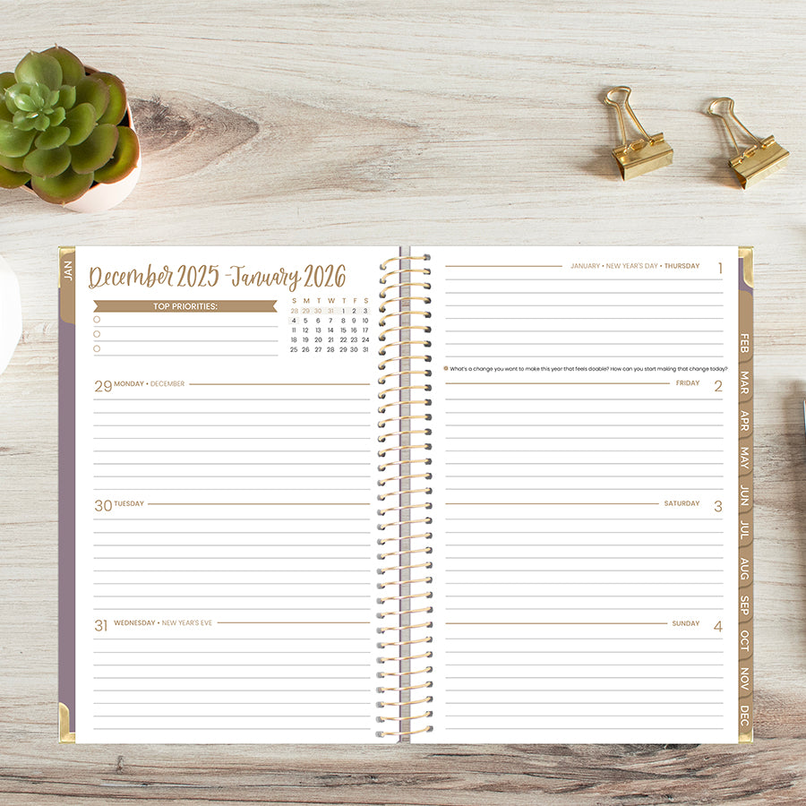 2026 Hard Cover Planner, 5.5" x 8.25", Linen, Purple