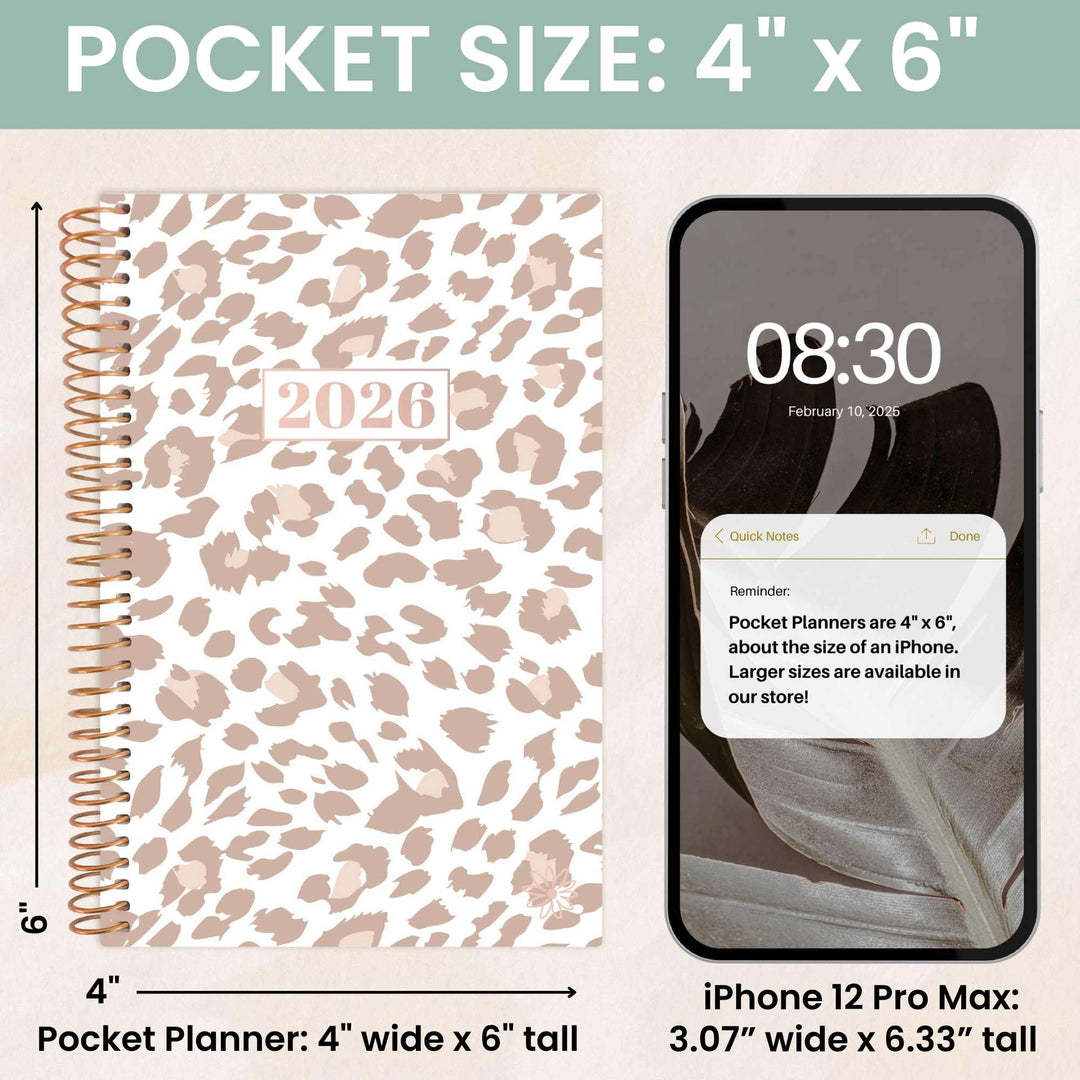 2026 Soft Cover Planner, 4" x 6", Tan Leopard