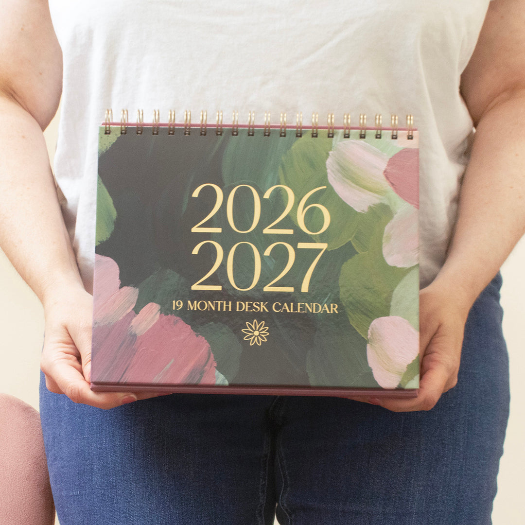 2026-2027 19 Month Standing Flip Desk Calendar, 8" x 10", Paint Strokes