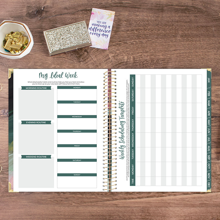 2026 Hard Cover Planner, 8.5" x 11", Emerald Paint Strokes