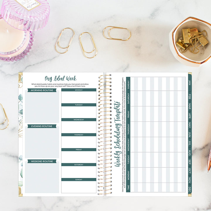 2026 Hard Cover Planner, 5.5" x 8.25", Eucalyptus, White