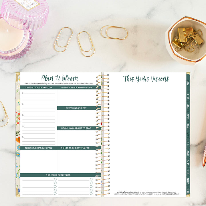 2026 Hard Cover Planner, 5.5" x 8.25", Garden Party, Beige