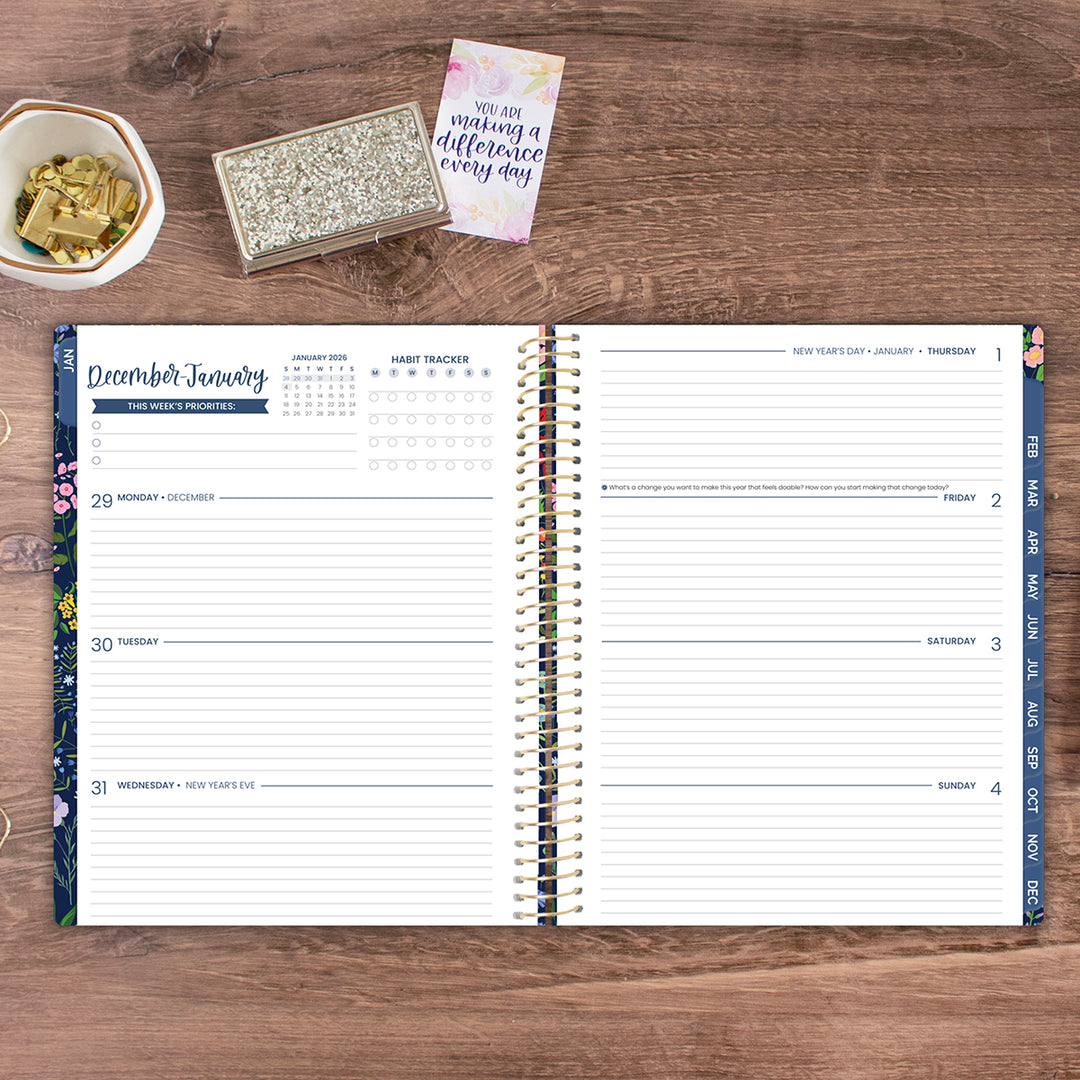 2026 Soft Cover Planner, 8.5" x 11", Garden Party, Navy