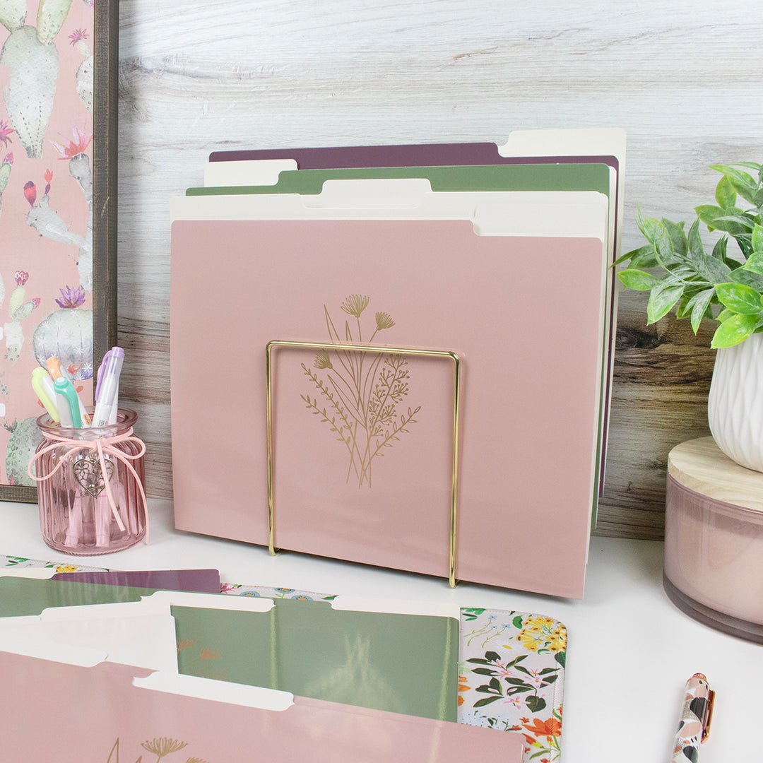File Folder Set, 12 Pack, Gold Foil Florals