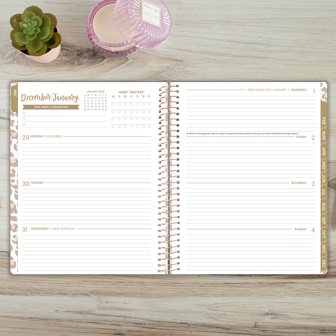 2026 Soft Cover Planner, 8.5" x 11", Tan Leopard