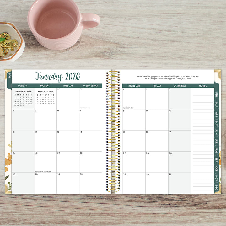 2026 Vision Planner, 7.5" x 9", Beige Bouquet