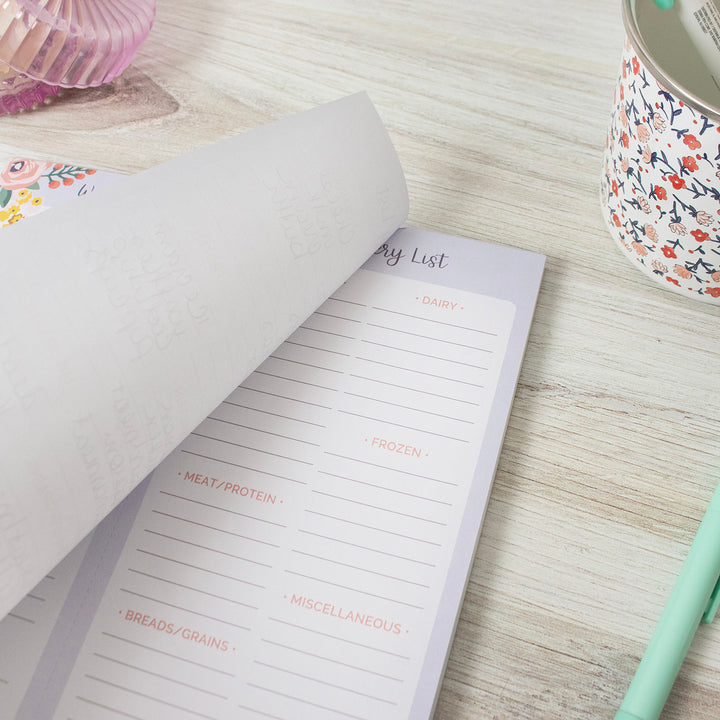 Planning Pad, 8.5" x 11", Meal & Grocery Pad with Magnets, Blue Floral