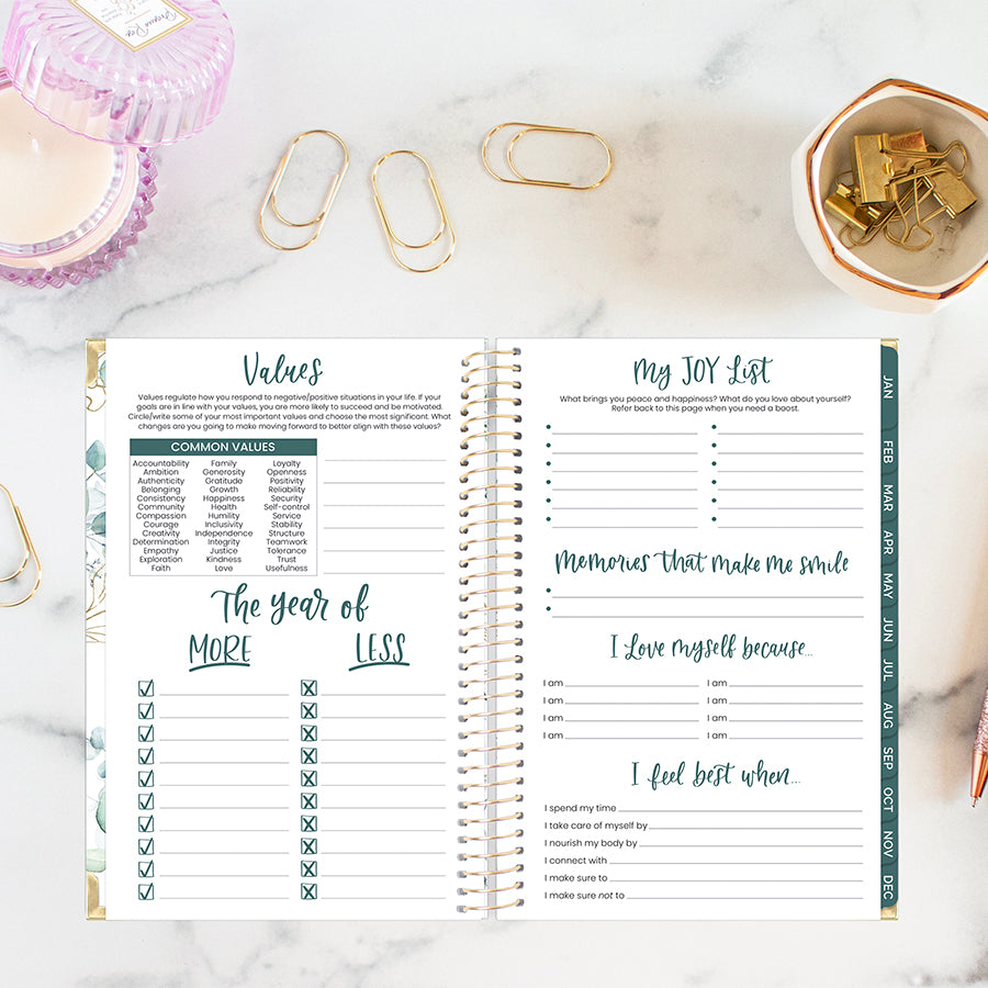 2026 Hard Cover Planner, 5.5" x 8.25", Eucalyptus, White