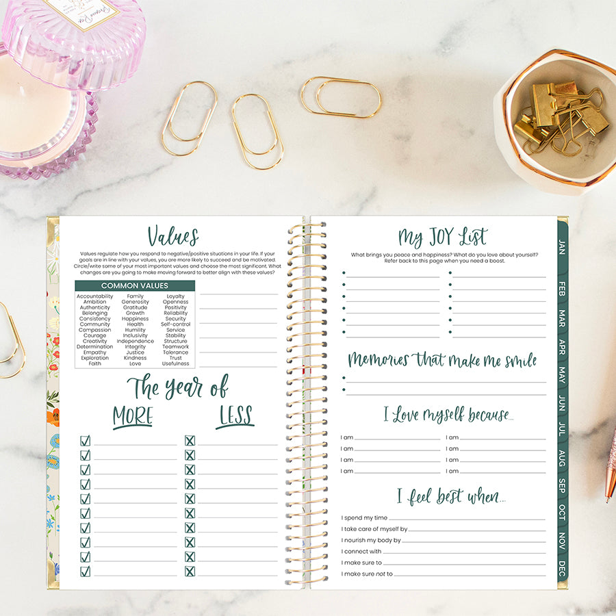 2026 Hard Cover Planner, 5.5" x 8.25", Garden Party, Beige