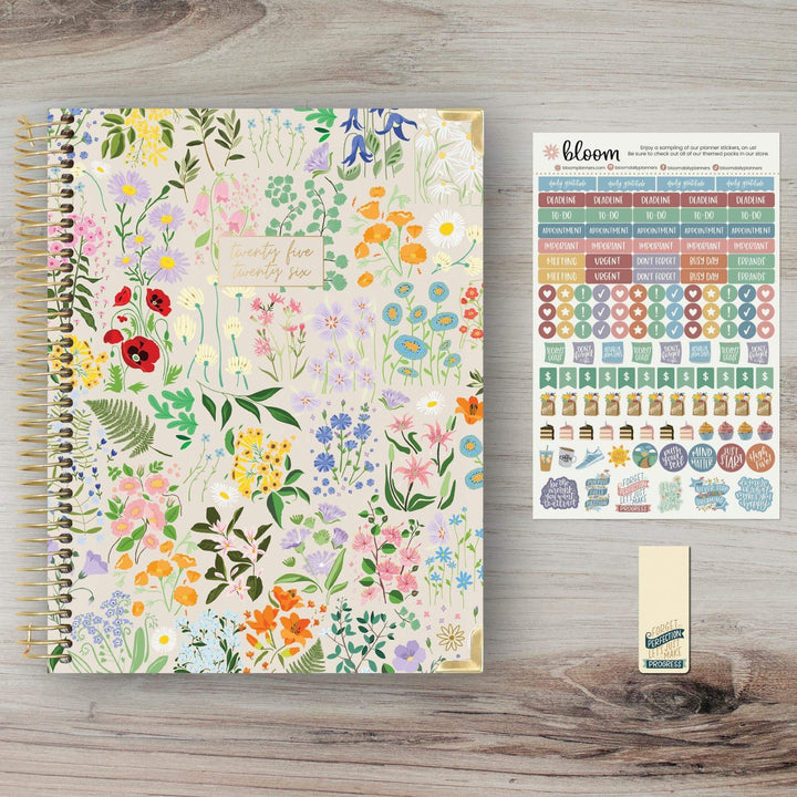 2025-26 Hard Cover Planner, 8.5" x 11", Garden Party, Beige