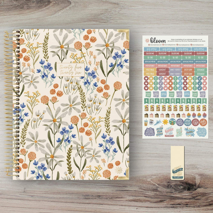 2025-26 Hard Cover Planner, 8.5" x 11", Whimsical Wildflowers