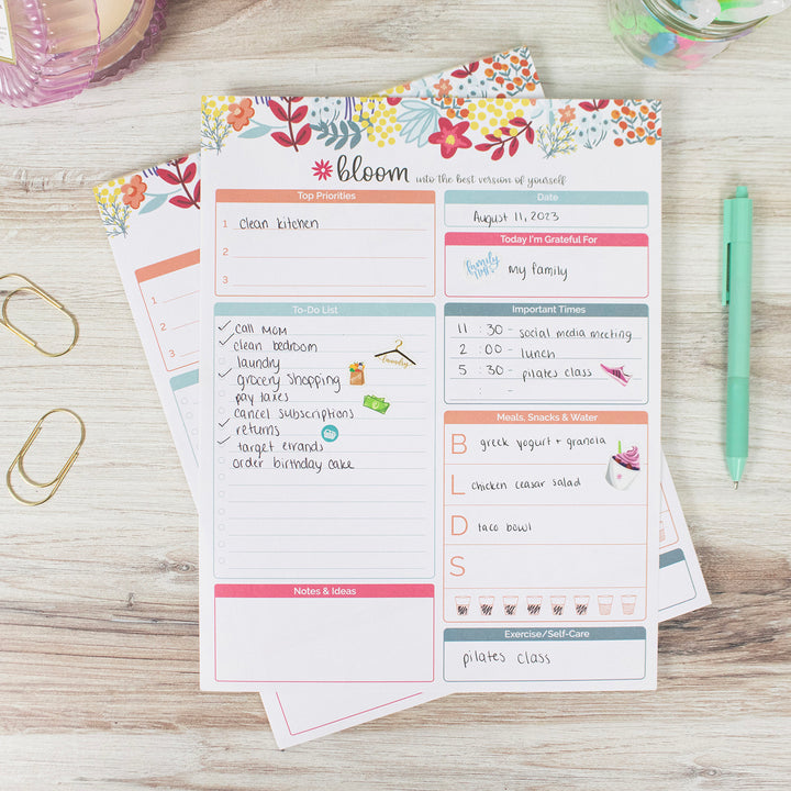 Planning Pad, 8.5" x 11", Daily Planning System, Floral Dots