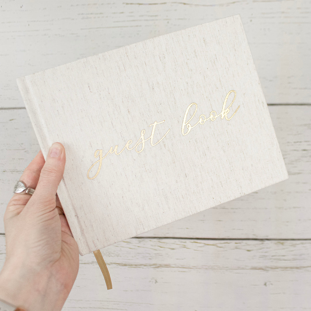 Guest Book, Gold Linen