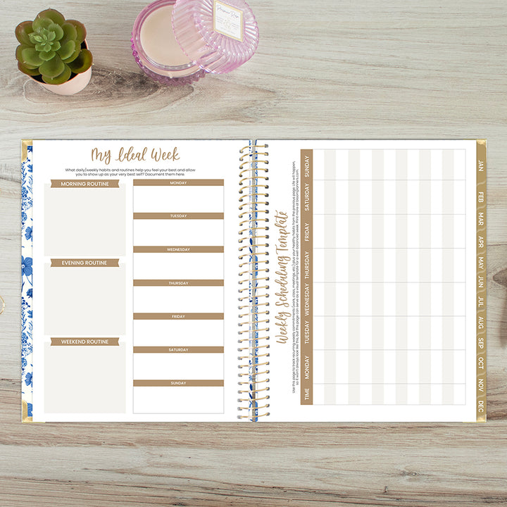 2026 Hard Cover Planner, 8.5" x 11", Blue & White Floral