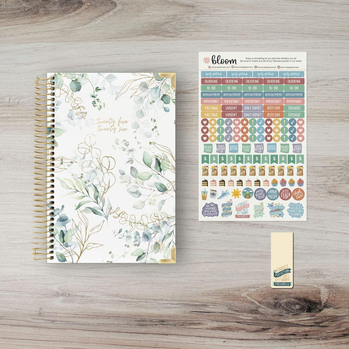 2025-26 Hard Cover Planner, 5.5" x 8.25", Eucalyptus, White