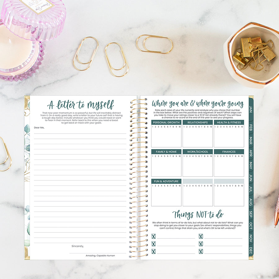 2026 Hard Cover Planner, 5.5" x 8.25", Eucalyptus, White