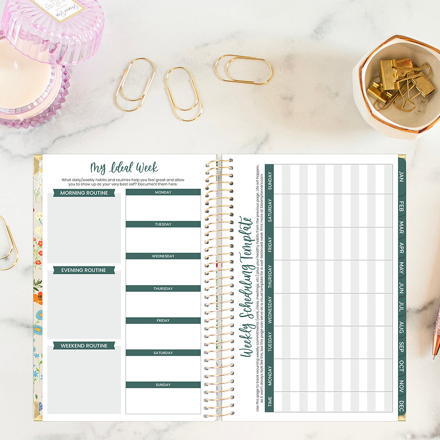 2026 Hard Cover Planner, 5.5" x 8.25", Garden Party, Beige